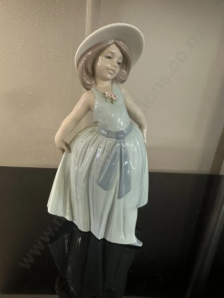 1995 Lladro "Rose" Figurine 6275 - Dancing Girl in Blue Dress with Bonnet Image 1++