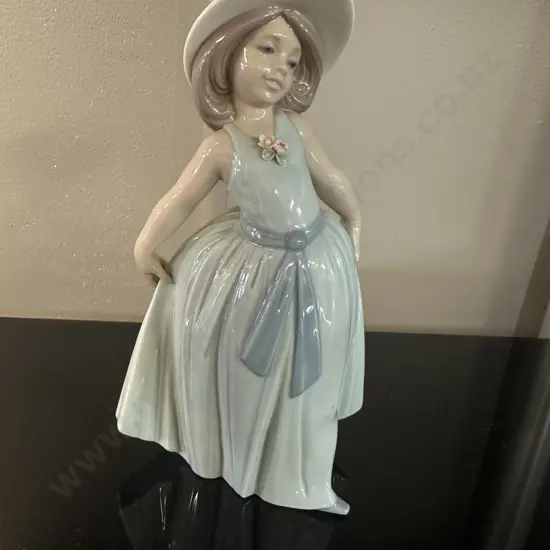 1995 Lladro "Rose" Figurine 6275 - Dancing Girl in Blue Dress with Bonnet
