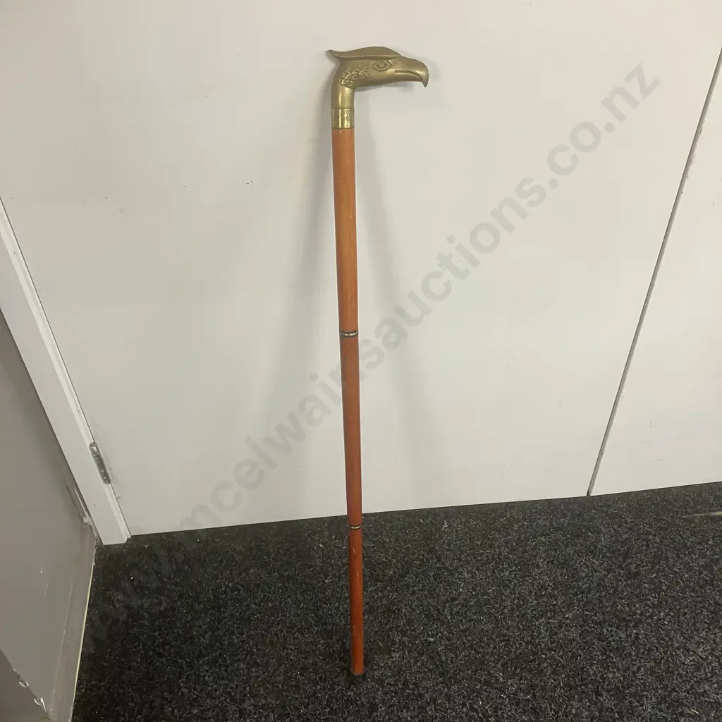 Vintage Style Brass & Wood Walking Cane With Eagle Head Handle. L89.5cm 3 Piece (Hollow First Section) Image 1++