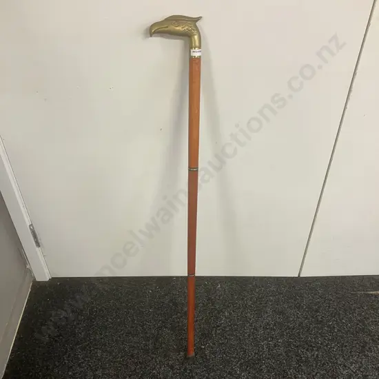Vintage Style Brass & Wood Walking Cane With Eagle Head Handle. L89.5cm 3 Piece (Hollow First Section)