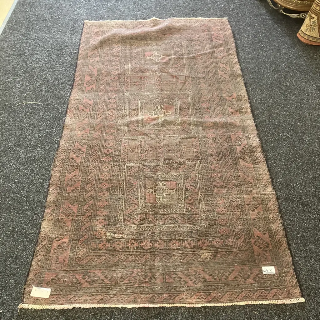 Vintage Persian Rug. 106 x 102cm Black, Pink, Brown Tones (Worn) Image 1++