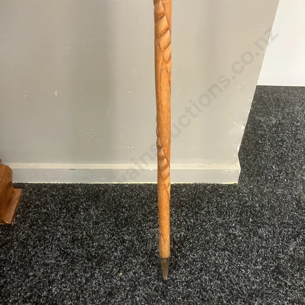 Vintage Walking Stick With Carved Shaft & Duck Shaped Handle. H94cm Image 1++