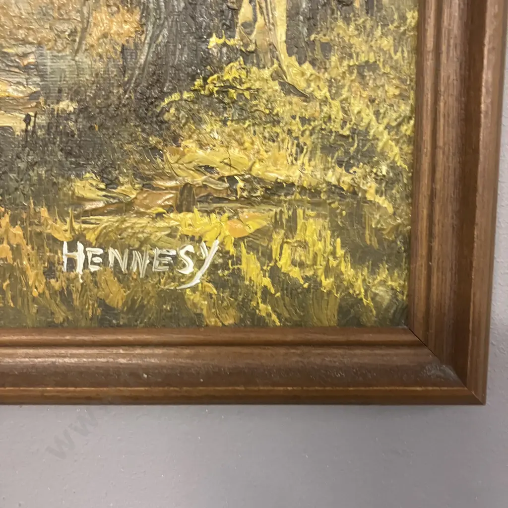 Original Artwork Forest & Mountains Signed Hennesy, Framed. 65 x 36cmcm Image 1++