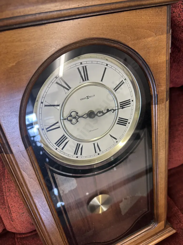 Howard Miller Mahogany Cased Westminster Wall Clock. 66 x 38cm (Battery Operated) Image 1++