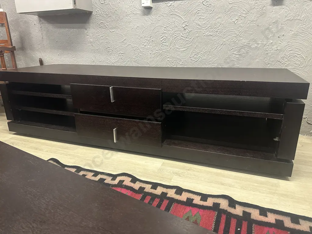 Large TV Unit - Chocolate Brown Colour, 2 Drawers, 4 Adjustable Shelves. H51.5 W200 D60cm Image 1++