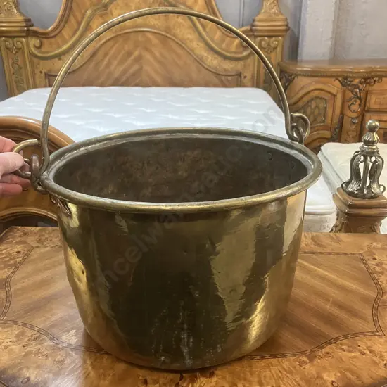 Antique Brass Jam Pot Cauldron With Handle. 28 x 39cm