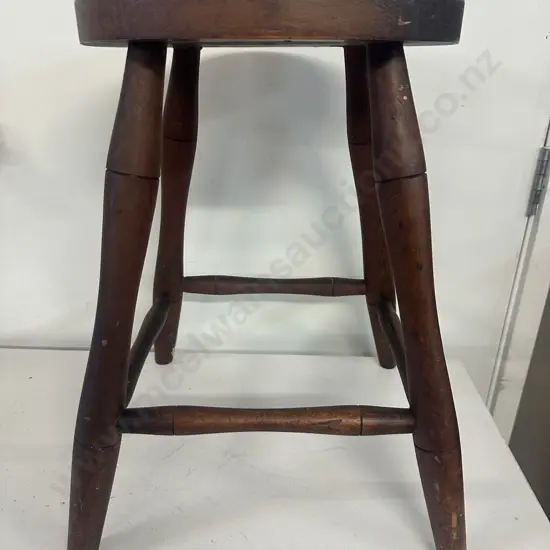 Antique Wooden Stool With Round Carved Seat H46cm.