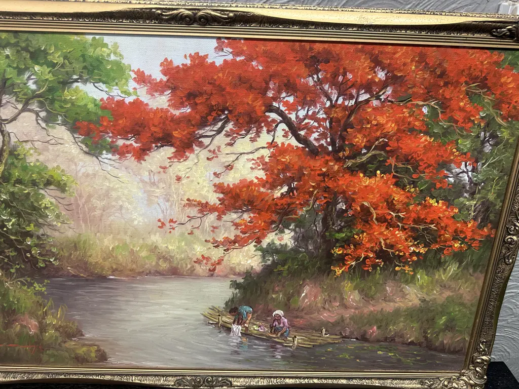 Signed Vintage Gilt Framed Artwork River Scene 57x90cm. Image 1++