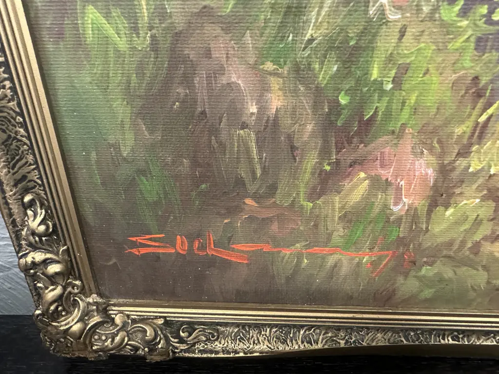 Signed Vintage Gilt Framed Artwork River Scene 57x90cm. Image 1++