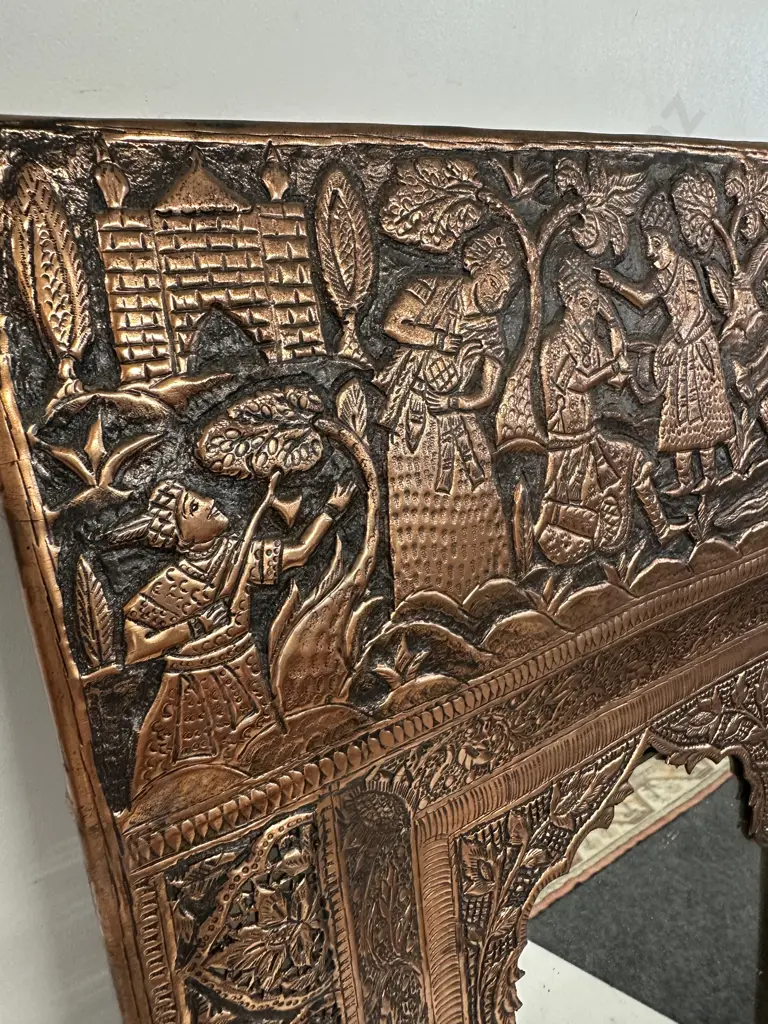 Ornate Carved Copper Framed Wall Mirror H60,W40cm. Image 1++