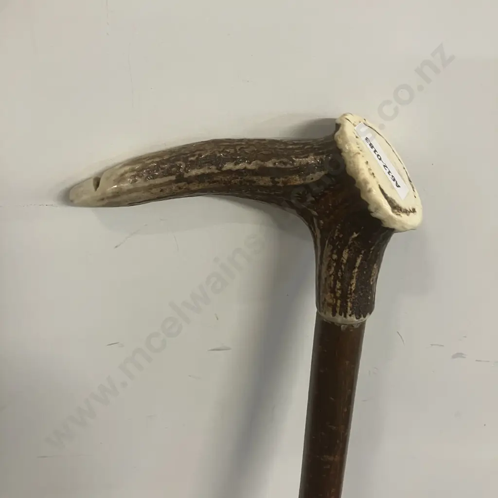 Wooden Walking Stick with Antler Whistle Crown Handle. L108cm Image 1++