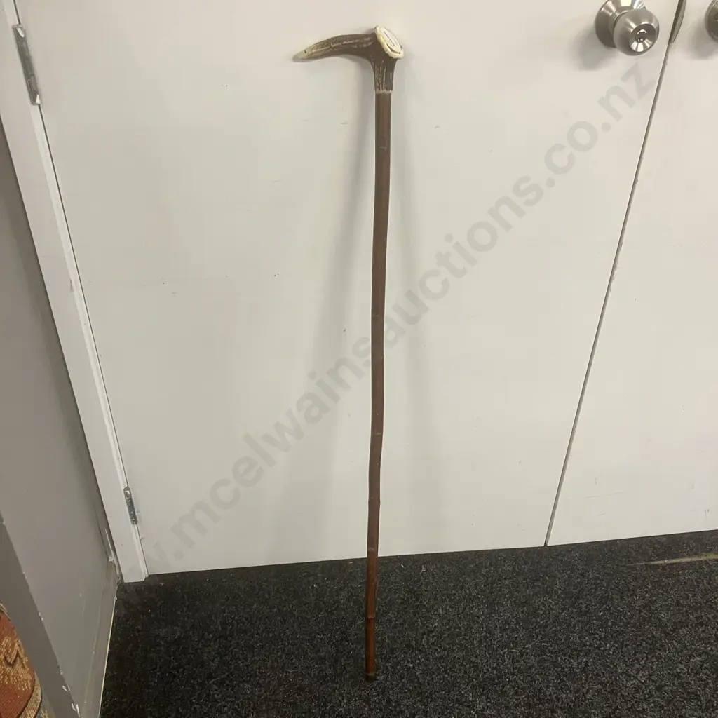 Wooden Walking Stick with Antler Whistle Crown Handle. L108cm Image 1++