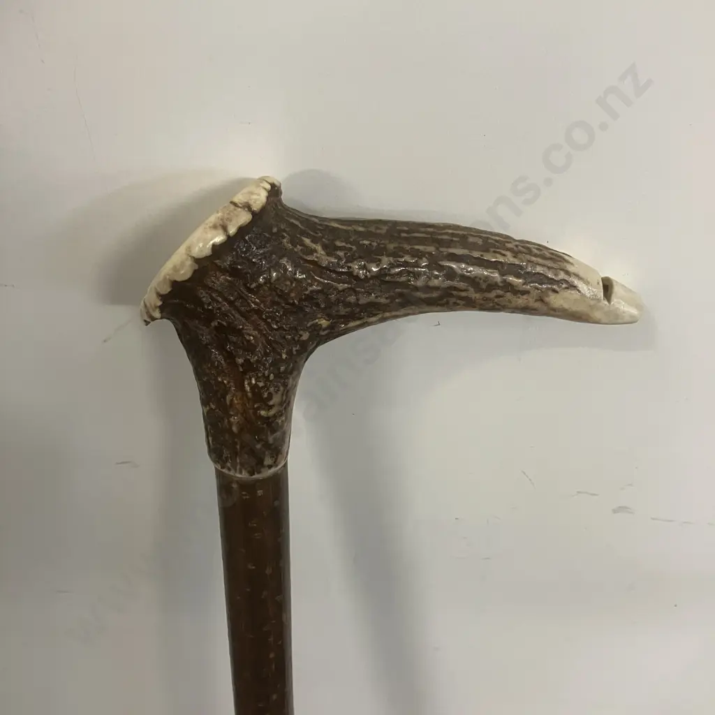 Wooden Walking Stick with Antler Whistle Crown Handle. L108cm Image 1++