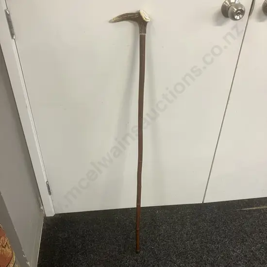 Wooden Walking Stick with Antler Whistle Crown Handle. L108cm