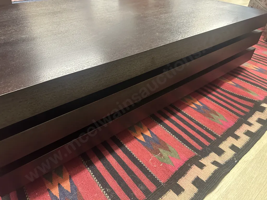 Coffee Table - Chocolate Brown Colour, 2 Tier, Round Black Feet. H34 W140 D80cm Image 1++