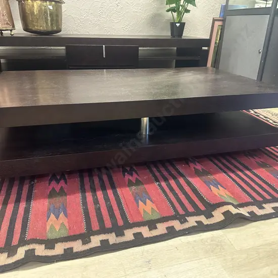 Coffee Table - Chocolate Brown Colour, 2 Tier, Round Black Feet. H34 W140 D80cm