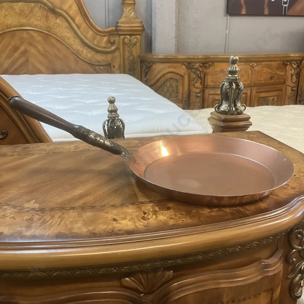 Vintage Copper 32cm Skillet Fry Pan With Wood Handle Image 1++