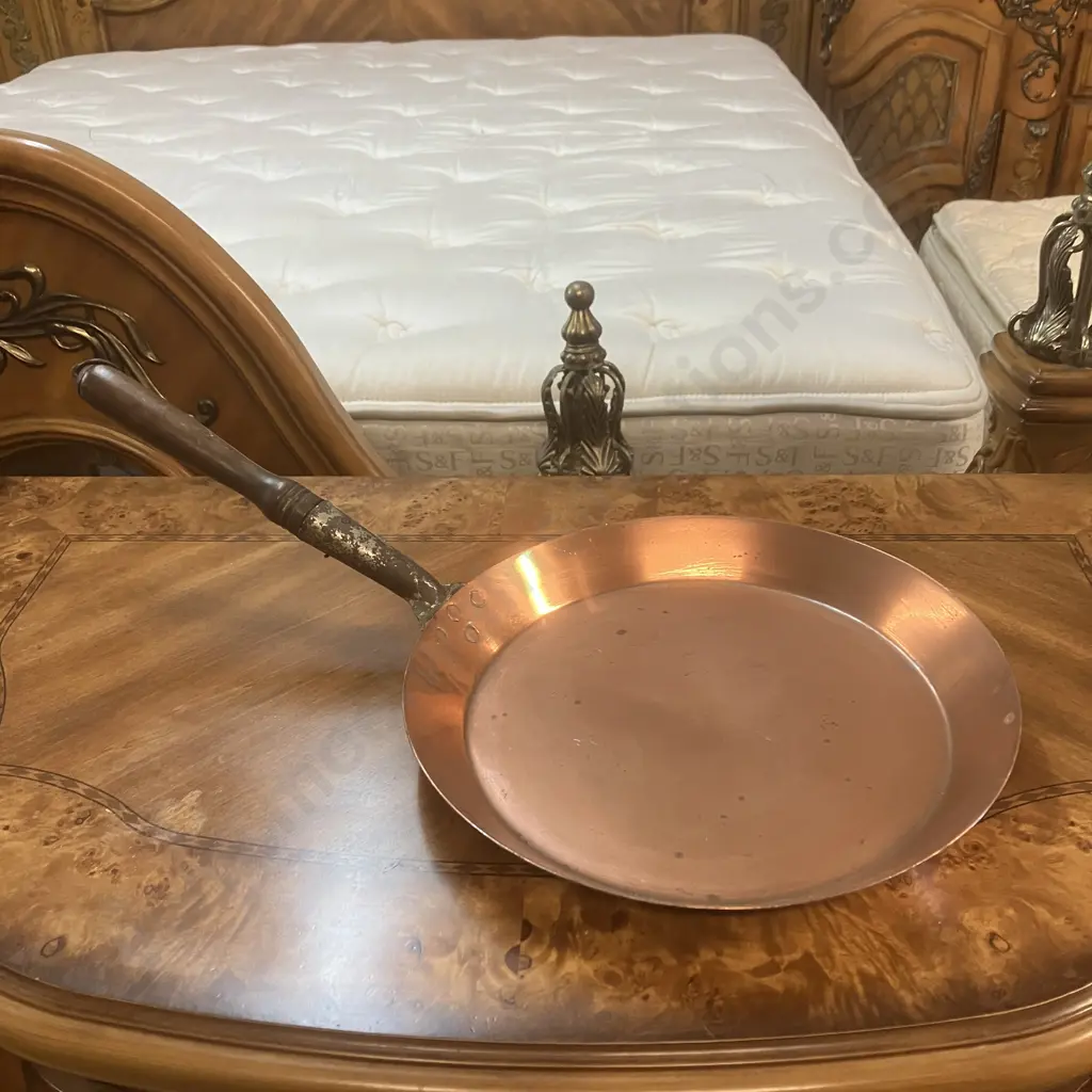 Vintage Copper 32cm Skillet Fry Pan With Wood Handle Image 1++