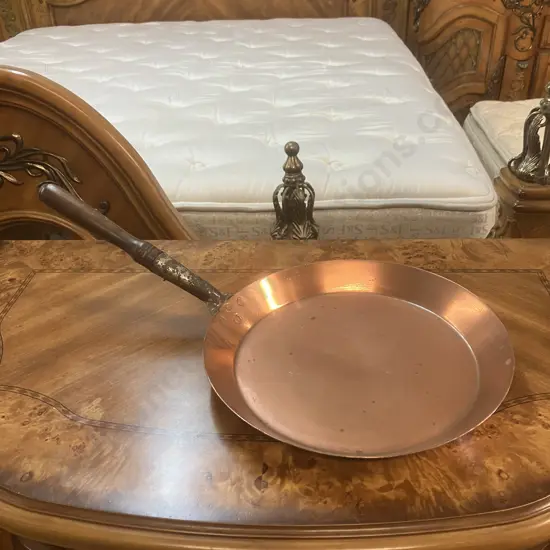 Vintage Copper 32cm Skillet Fry Pan With Wood Handle