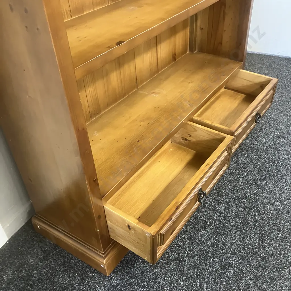 Large Recycled Pine Bookcase With 2 Drawers In Base, 4 Shelves. H211 W127 D37cm Image 1++
