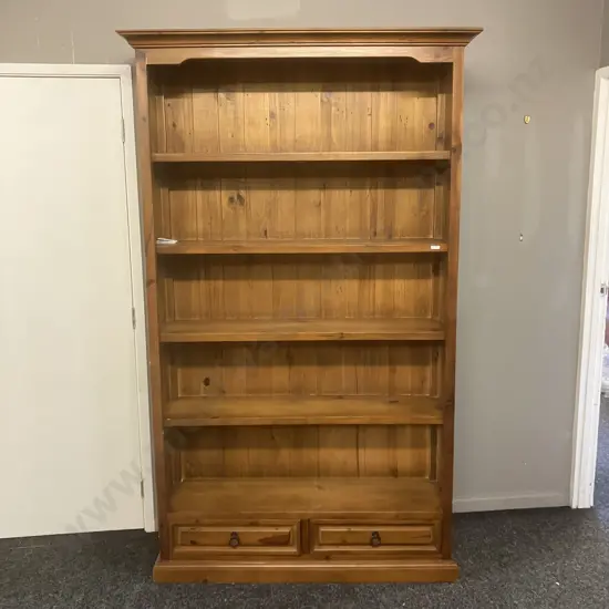 Large Recycled Pine Bookcase With 2 Drawers In Base, 4 Shelves. H211 W127 D37cm