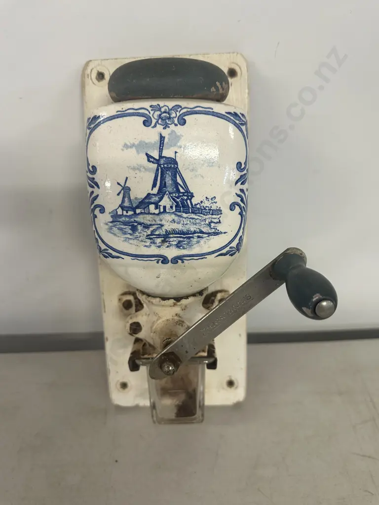 West Germany Wall Hung Coffee Grinder Blue & White Windmill Themed #865 Image 1++
