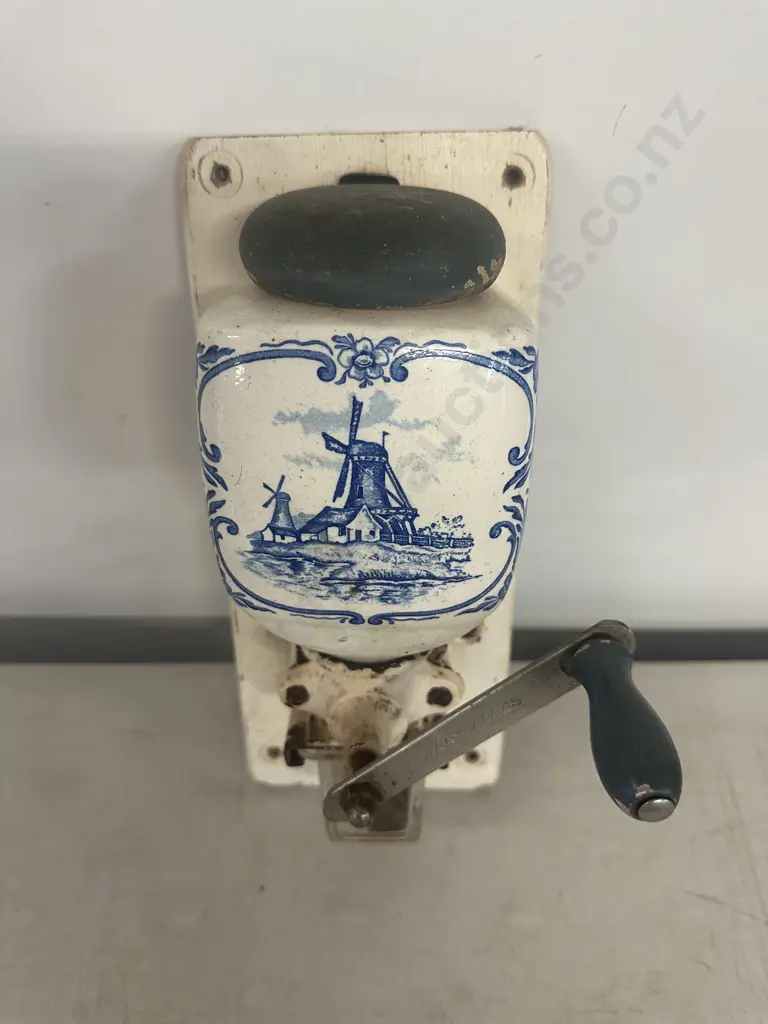 West Germany Wall Hung Coffee Grinder Blue & White Windmill Themed #865 Image 1++