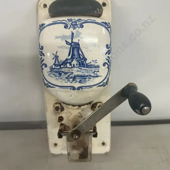West Germany Wall Hung Coffee Grinder Blue & White Windmill Themed #865