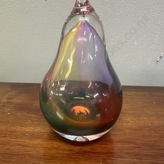 Signed Peter Raos Art Glass Pear Paper Weight 
