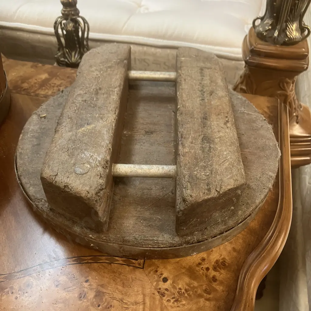 French Antique Wooden Cheese Press c1900s. 17.5 x 37.5cm Image 1++