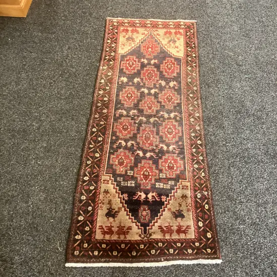 Vintage Persian Rug Runner. 173 x 68cm Dark Red & Black Tones
