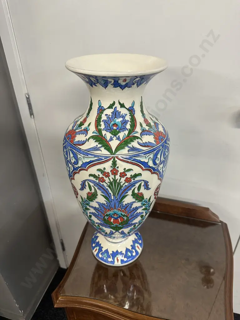 Handmade Turkish Vase White With Blue/Green Floral & Leaf Detail H53cm With Certificate Image 1++