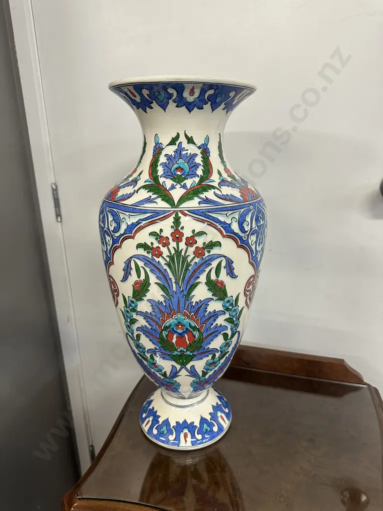 Handmade Turkish Vase White With Blue/Green Floral & Leaf Detail H53cm With Certificate Image 1++