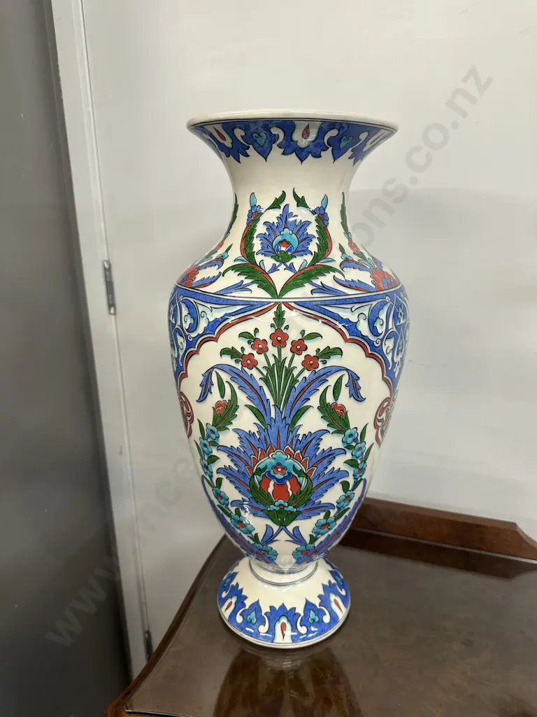Handmade Turkish Vase White With Blue/Green Floral & Leaf Detail H53cm With Certificate Image 1++