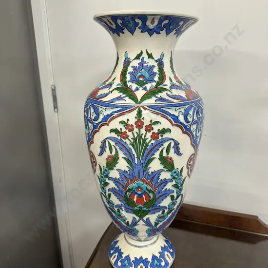 Handmade Turkish Vase White With Blue/Green Floral & Leaf Detail H53cm With Certificate