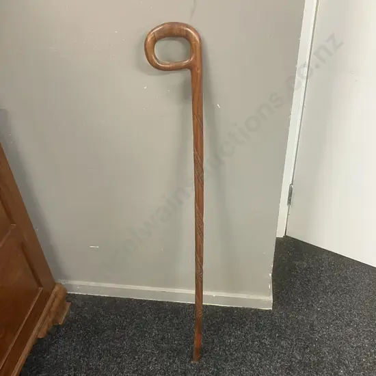 Vintage Walking Stick With Round Handle & Carved Shaft. H93cm