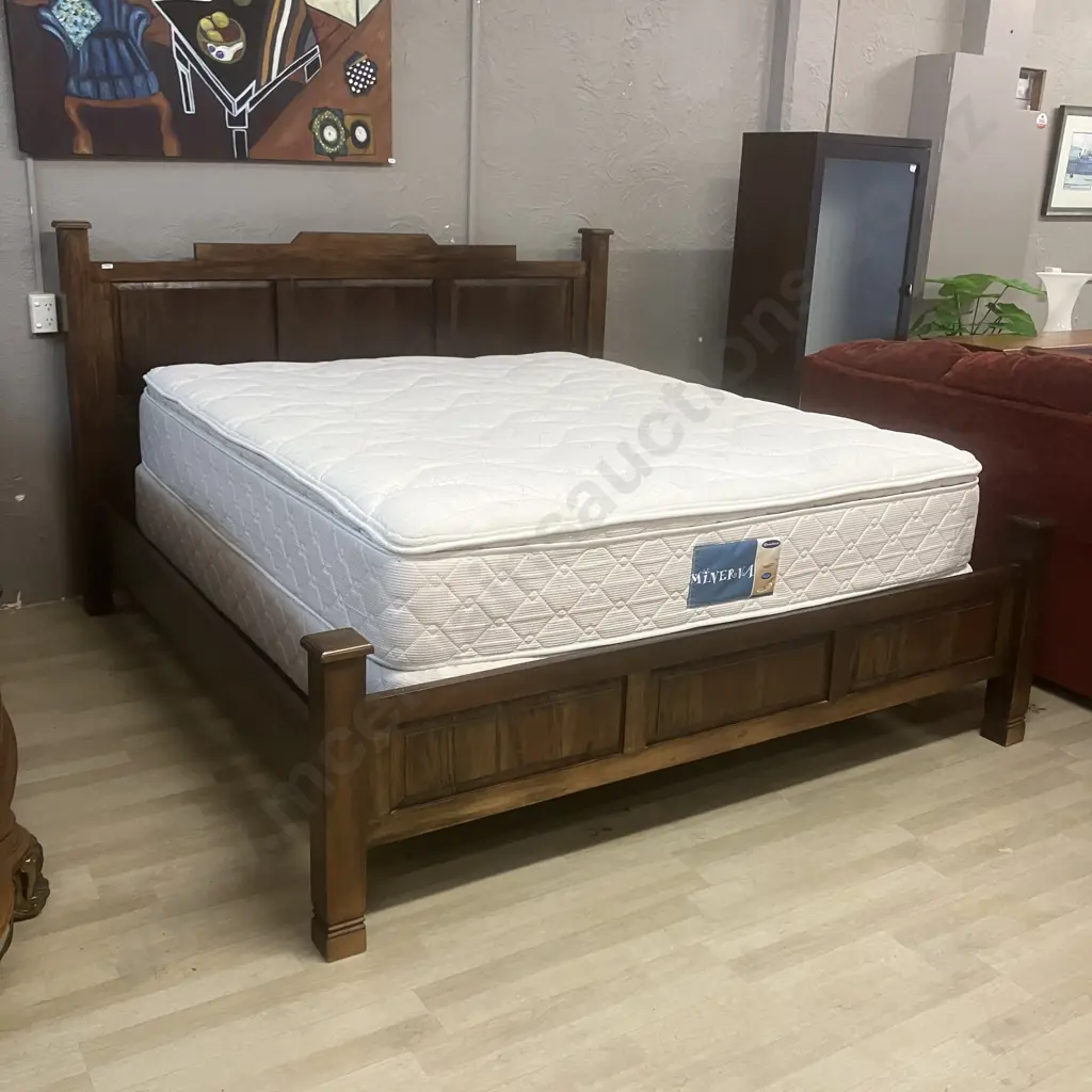 Wooden Framed Kingsize Bed - Dark Colour, Raised Panels, With Sleepyhead Minerva Mattress & Split Base Image 1++