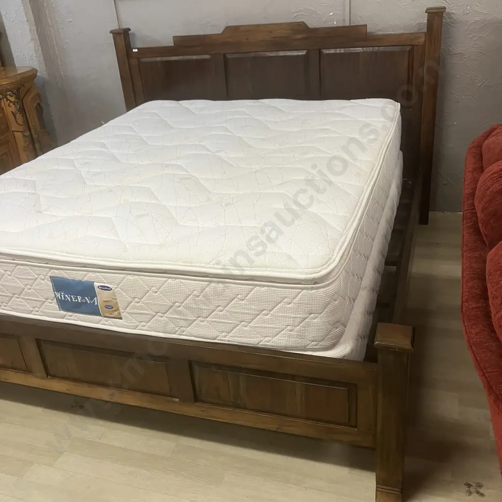 Wooden Framed Kingsize Bed - Dark Colour, Raised Panels, With Sleepyhead Minerva Mattress & Split Base Image 1++