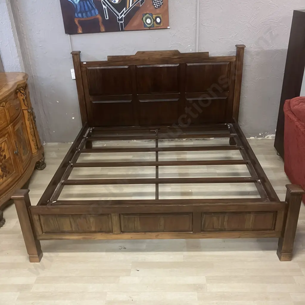 Wooden Framed Kingsize Bed - Dark Colour, Raised Panels, With Sleepyhead Minerva Mattress & Split Base Image 1++