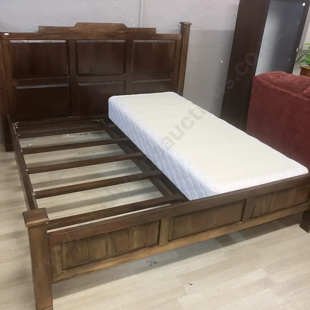Wooden Framed Kingsize Bed - Dark Colour, Raised Panels, With Sleepyhead Minerva Mattress & Split Base Image 1++