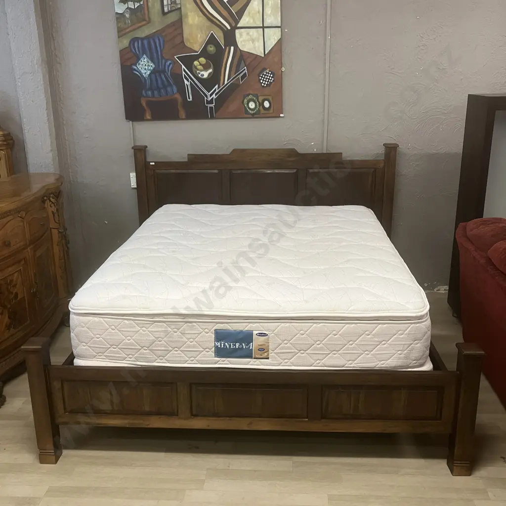 Wooden Framed Kingsize Bed - Dark Colour, Raised Panels, With Sleepyhead Minerva Mattress & Split Base Image 1++