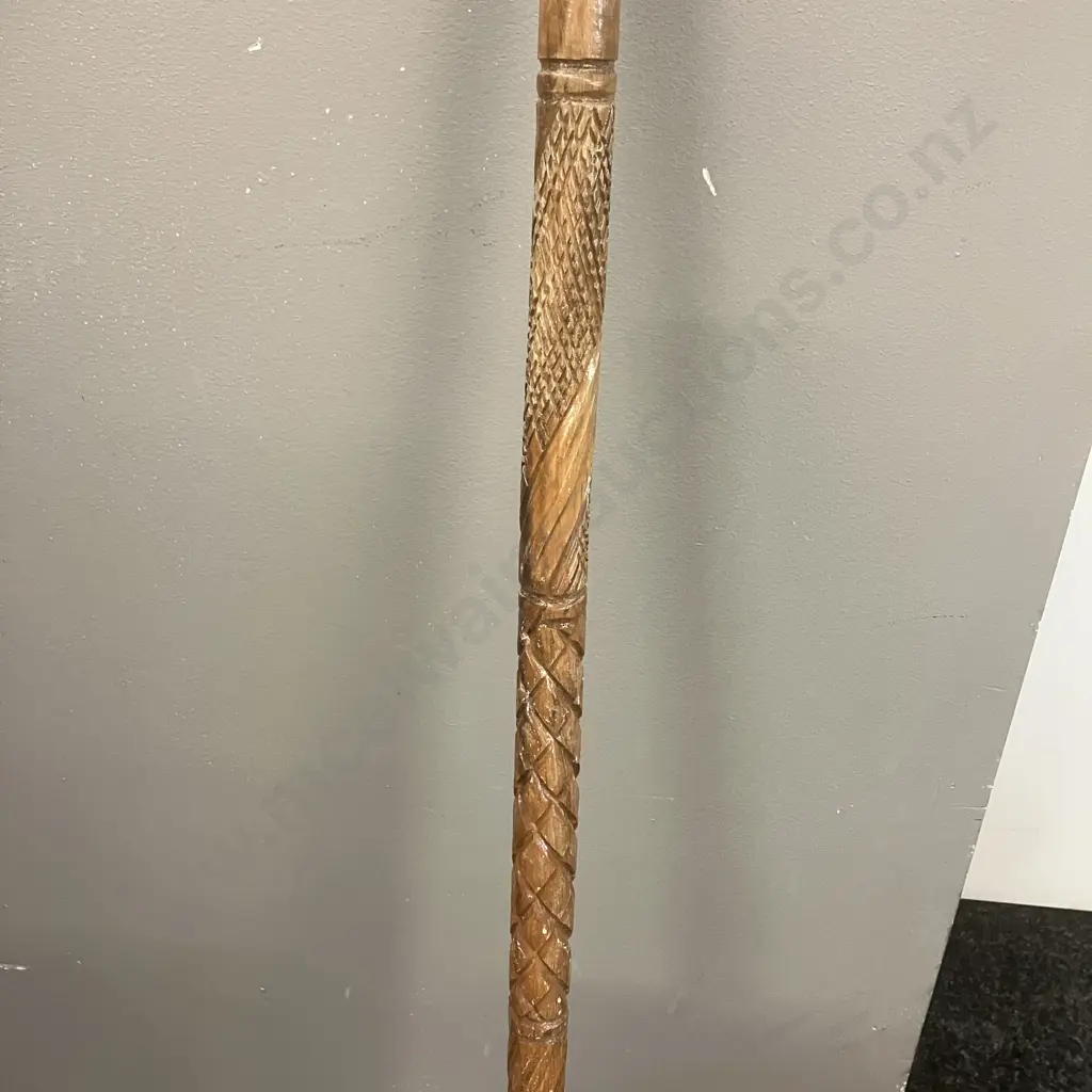 Heavily Carved Walking Stick With Knob Handle. H95.5cm Image 1++