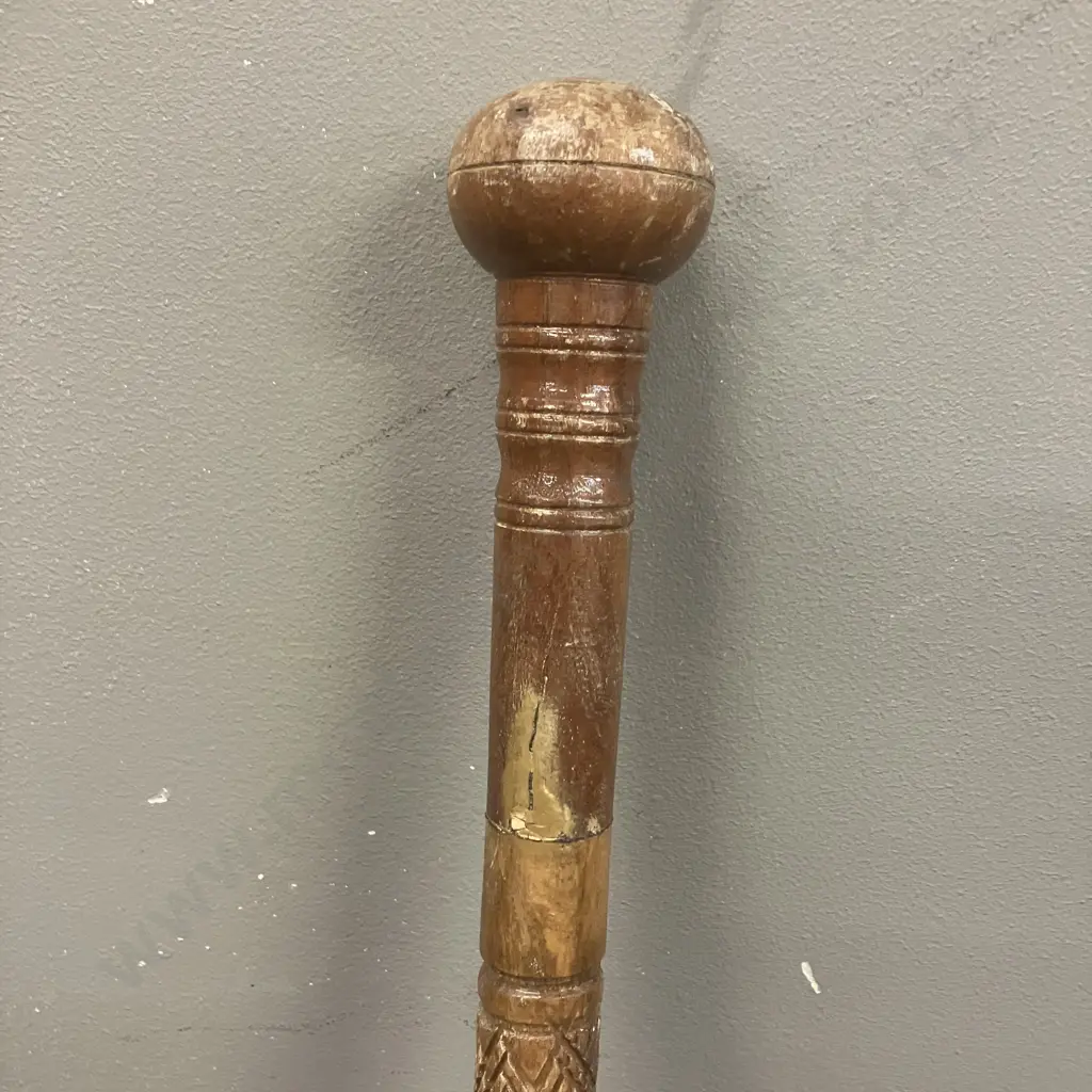 Heavily Carved Walking Stick With Knob Handle. H95.5cm Image 1++