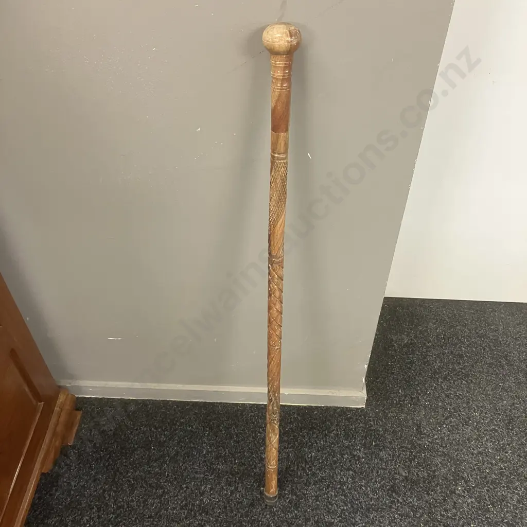 Heavily Carved Walking Stick With Knob Handle. H95.5cm Image 1++