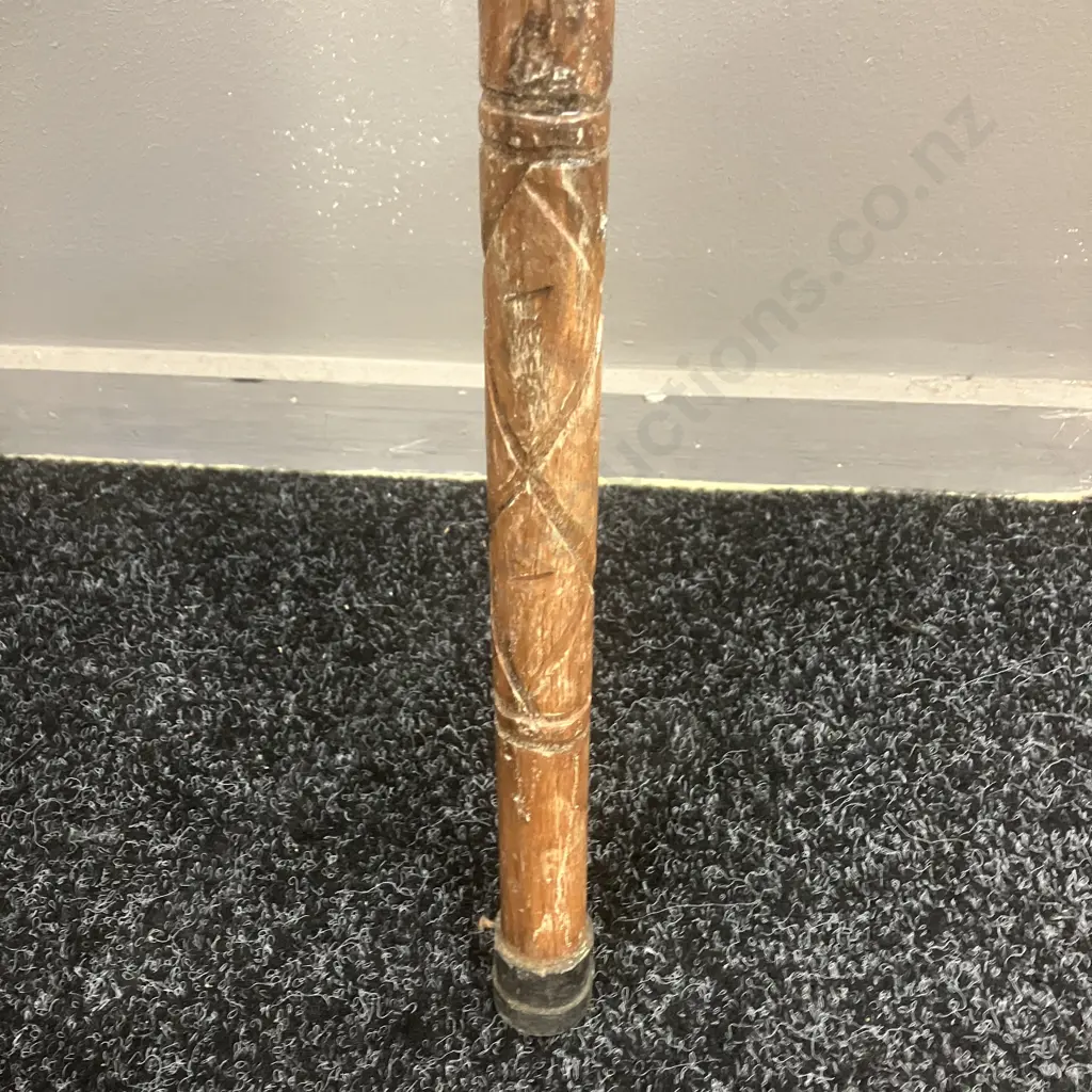 Heavily Carved Walking Stick With Knob Handle. H95.5cm Image 1++