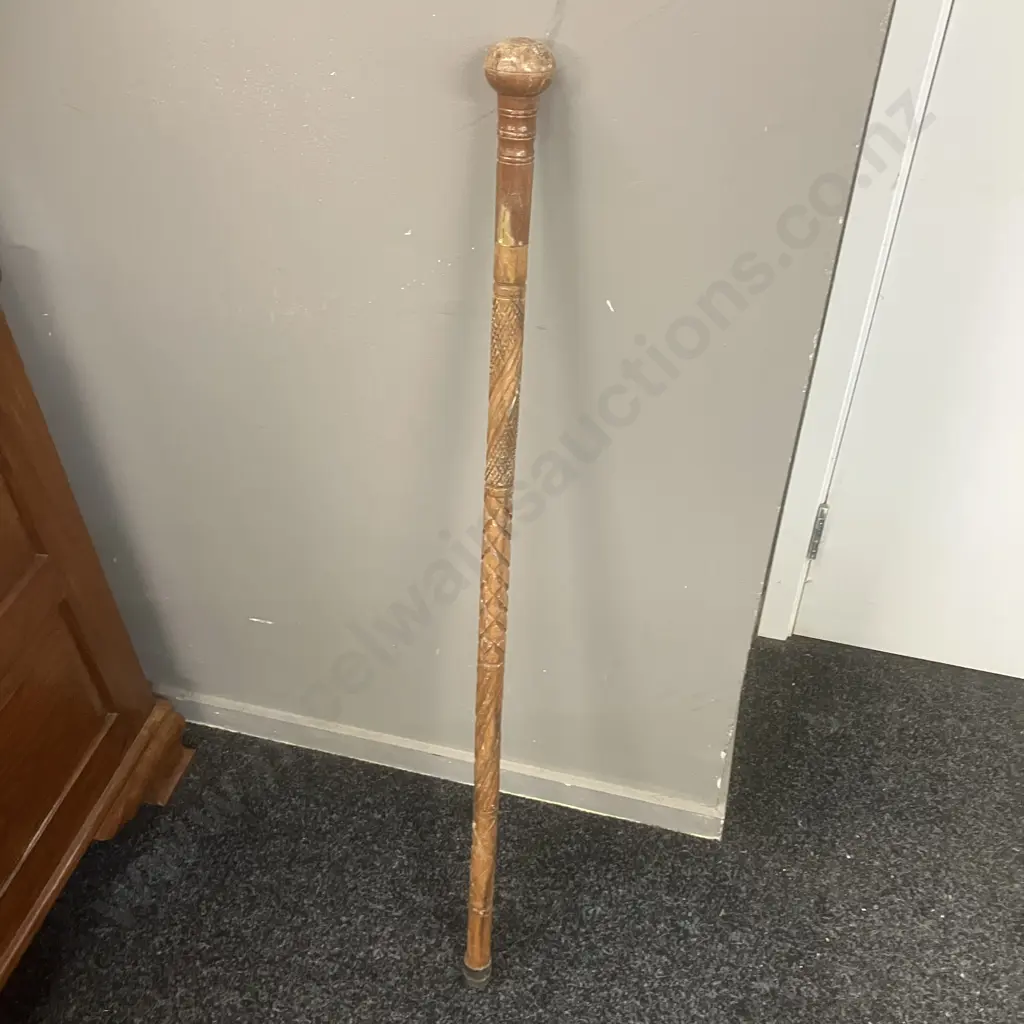 Heavily Carved Walking Stick With Knob Handle. H95.5cm Image 1++