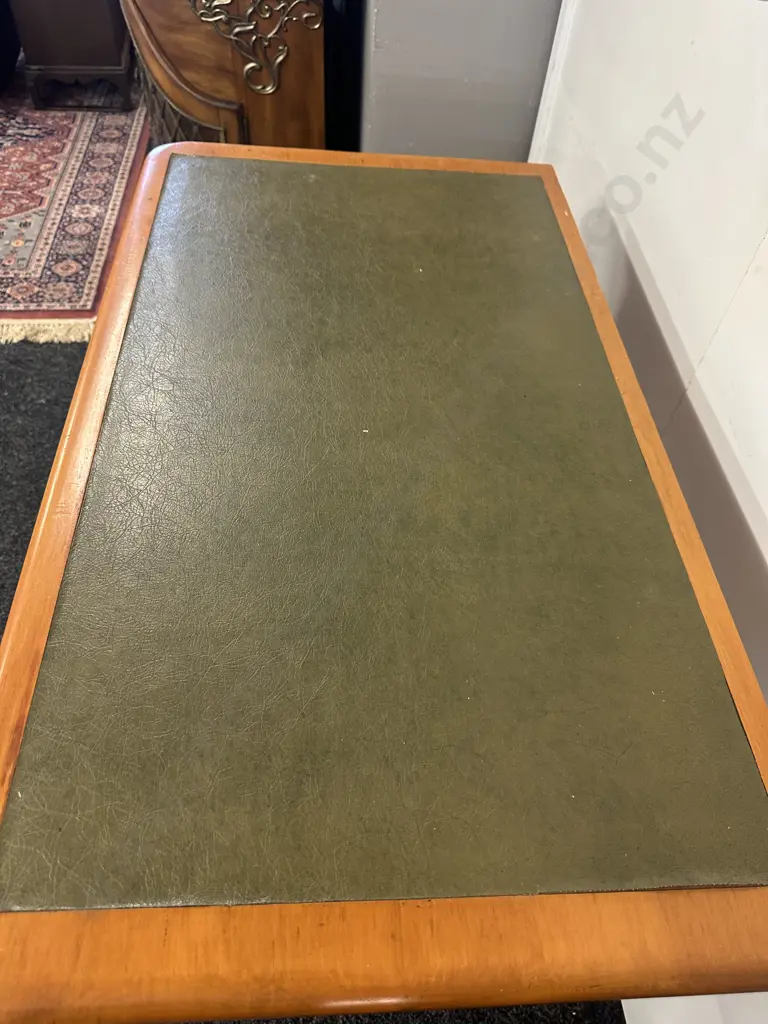 Kauri 2 Drawer Writing Table, Turned Legs, Bakelite Castors. H75 W93 D52cm Image 1++