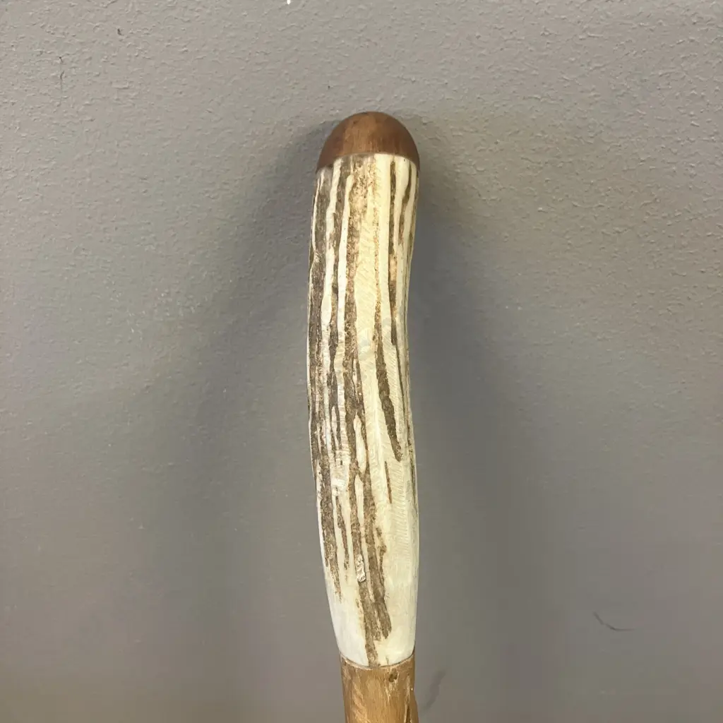 Walking Stick With Slightly Curved Antler & Wood Handle. 139cm Image 1++
