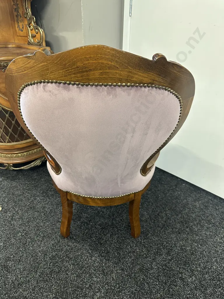 Victorian Style Mahogany Nursing Chair With Button Back, Domed & Lilac Coloured Upholstery Image 1++