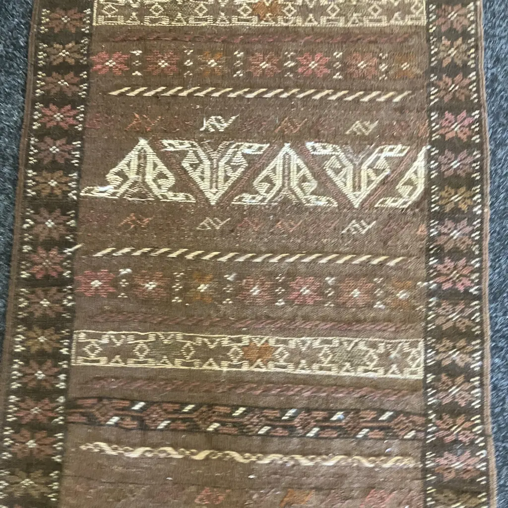 Vintage Persian Rug Runner. 172 x 70cm Brown Tones (Damaged) Image 1++